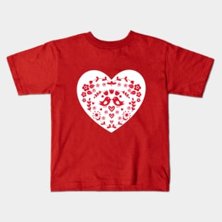 Valentine flowery heart with birds Kids T-Shirt